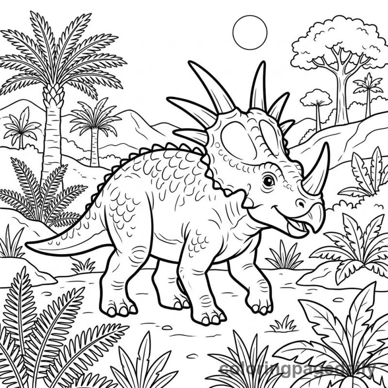 Styracosaurus Walking Wild - Daily printable coloring page in Dinosaur category