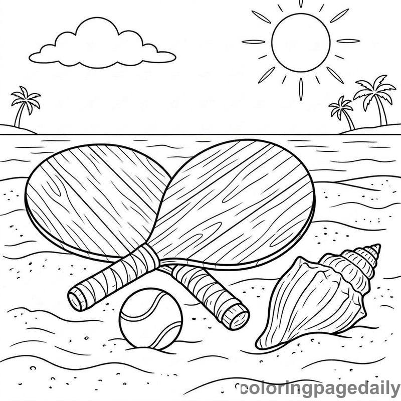 Summer Beach Paddleball Set - Daily printable coloring page in Summer Vacation category