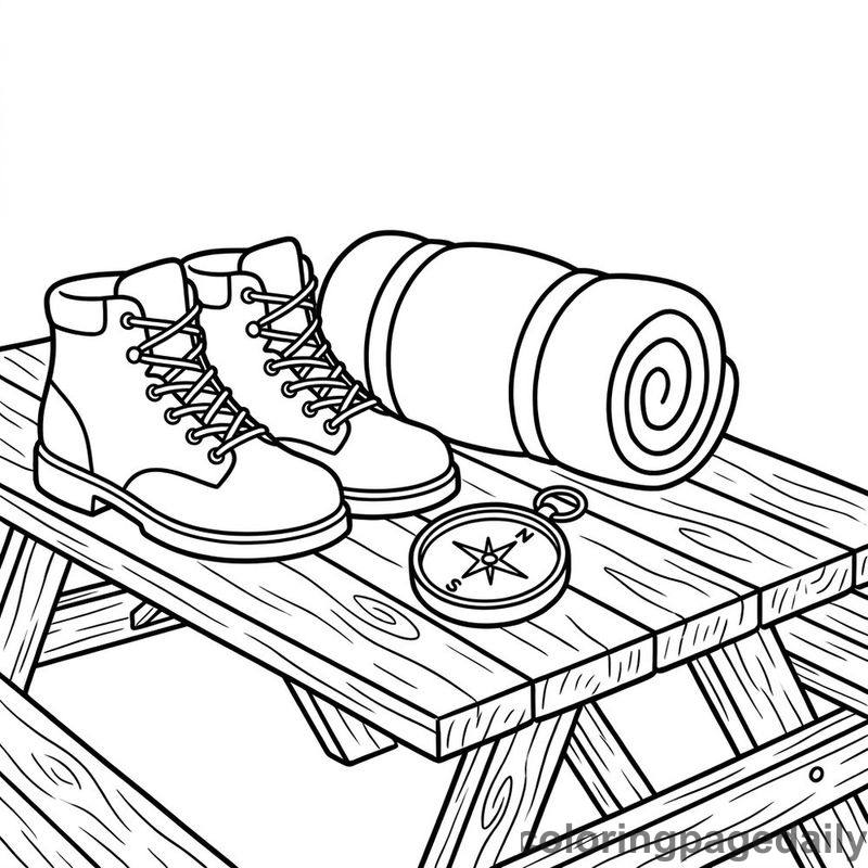 Summer Camping Gear Setup - Daily printable coloring page in Summer Vacation category