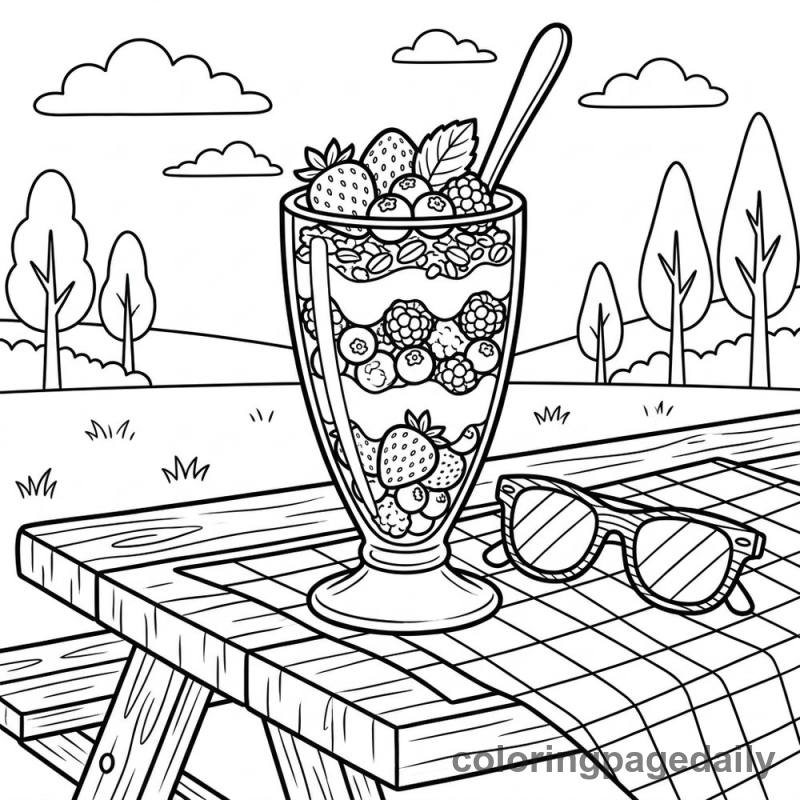 Summer Fruit Berry Parfait - Daily printable coloring page in Summer Vacation category
