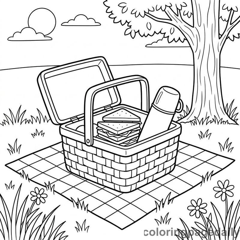 Summer Park Picnic Basket - Daily printable coloring page in Summer Vacation category