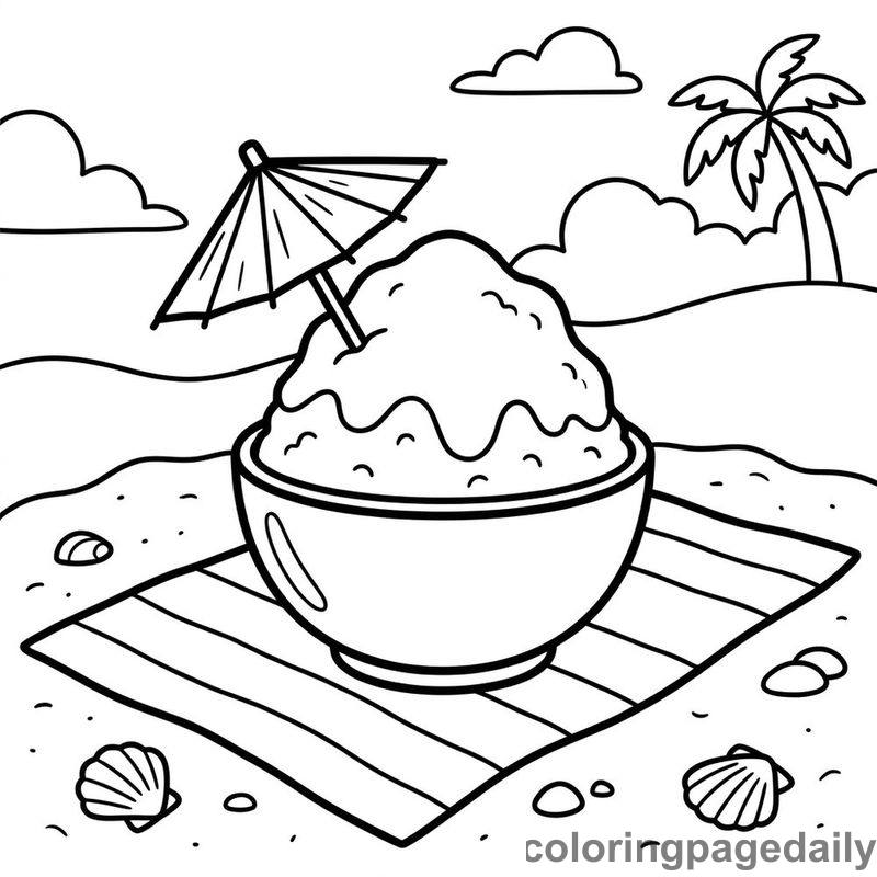 Summer Shaved Ice Dessert - Daily printable coloring page in Summer Vacation category