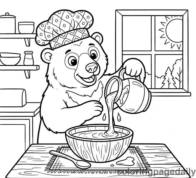 Sun Bear Pouring Honey - Daily printable coloring page in Animals category