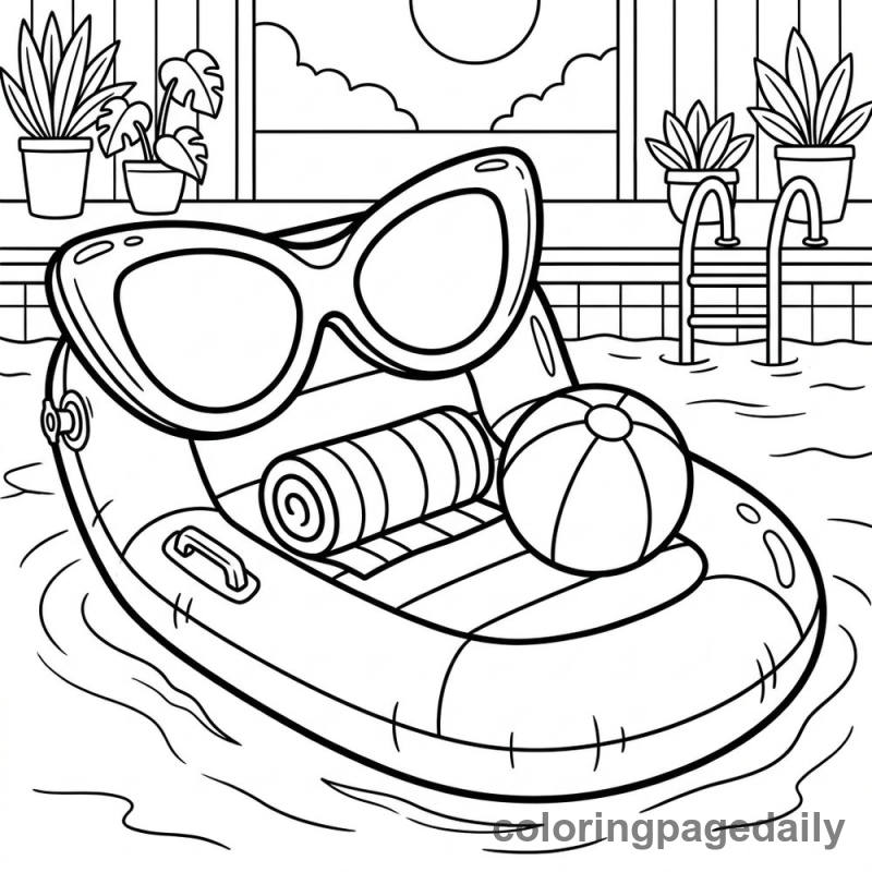 Sunglasses Pool Float Relaxation - Daily printable coloring page in Summer Vacation category