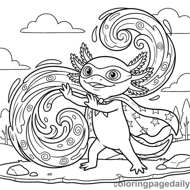 Axel the Axolotl’s Super Splash Adventure - story illustration coloring page