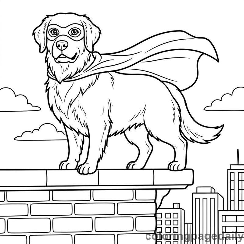 Superhero Dog On Rooftop - Daily printable coloring page in Superheroes and Action category