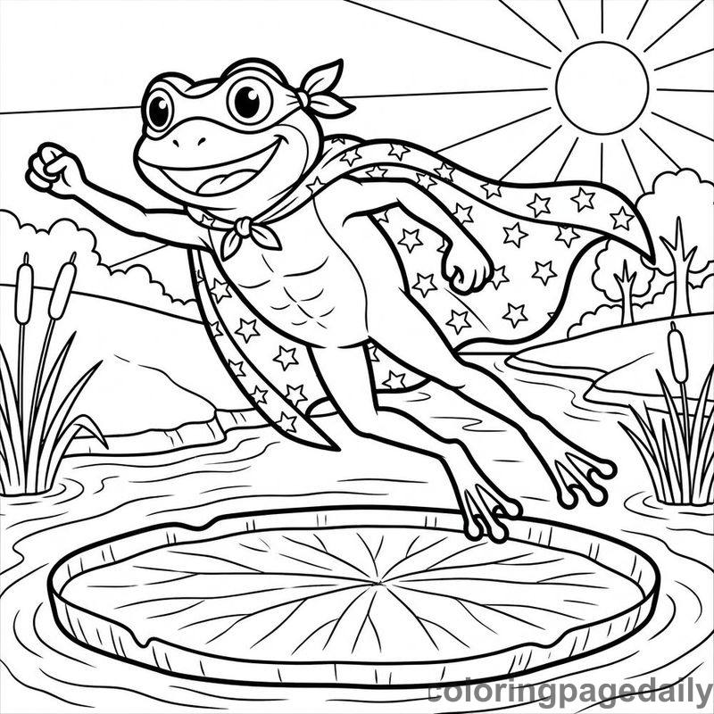 Superhero Frog High Leap - Daily printable coloring page in Superheroes and Action category