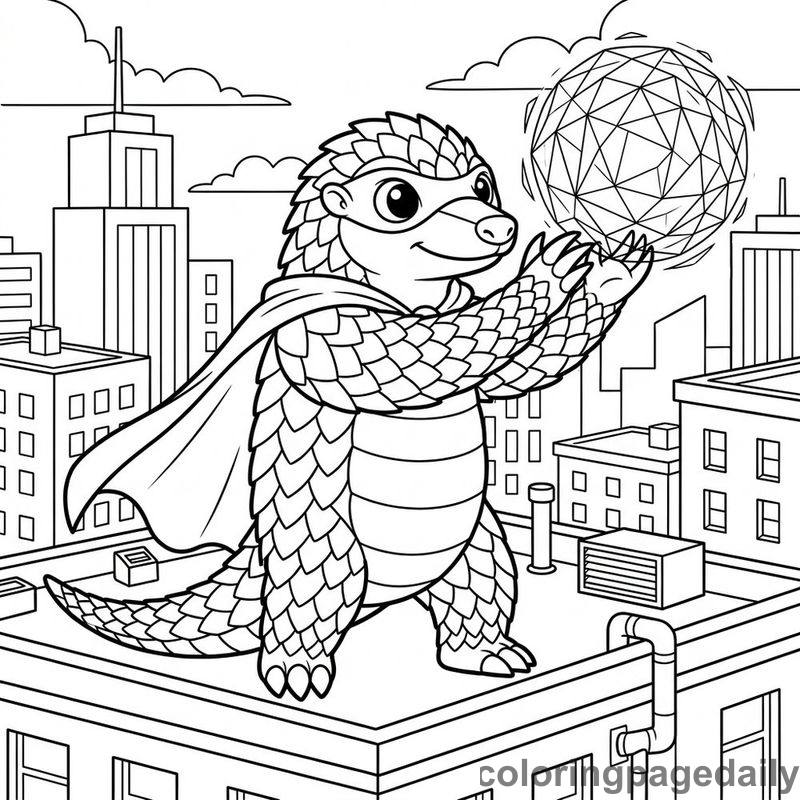 Superhero Pangolin Energy Sphere - Daily printable coloring page in Superheroes and Action category