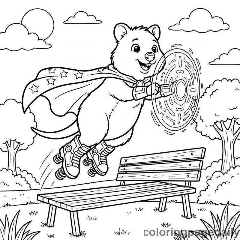 Superhero Quokka Park Jump - Daily printable coloring page in Superheroes and Action category