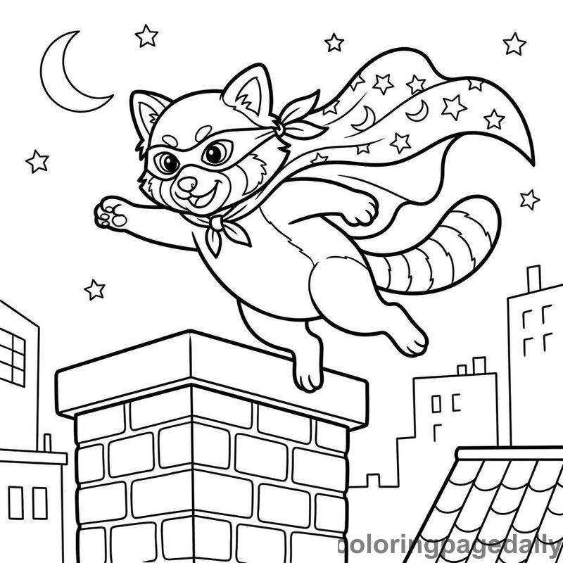 Superhero Red Panda Leaping - Daily printable coloring page in Superheroes and Action category