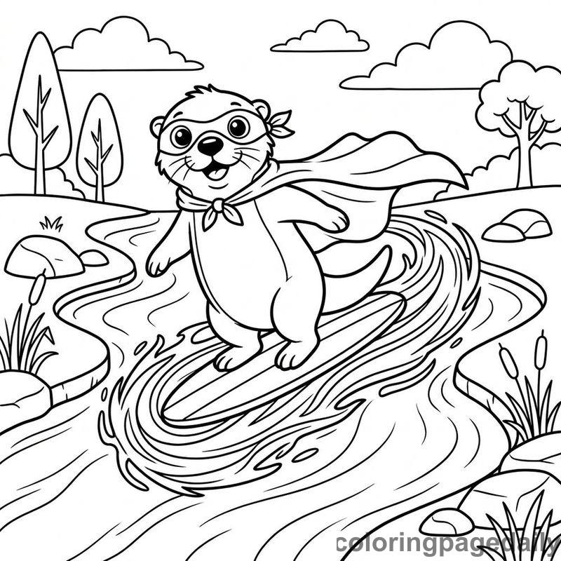 Superhero Sea Otter Surfing - Daily printable coloring page in Superheroes and Action category