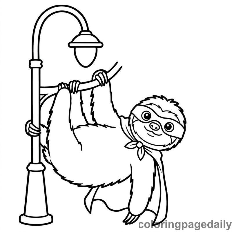 Superhero Sloth Hanging - Daily printable coloring page in Superheroes and Action category