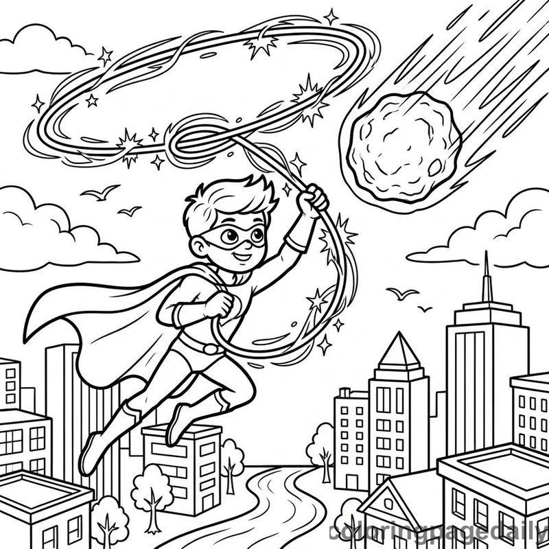 Superhero Swinging Energy Lasso - Daily printable coloring page in Superheroes and Action category