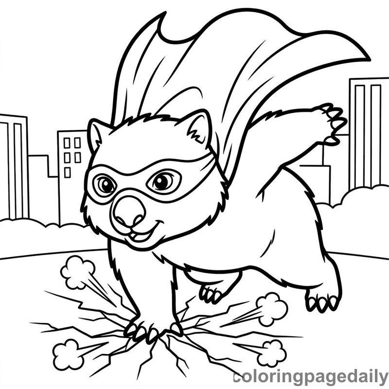 Superhero Wombat Landing Pose - Daily printable coloring page in Superheroes and Action category