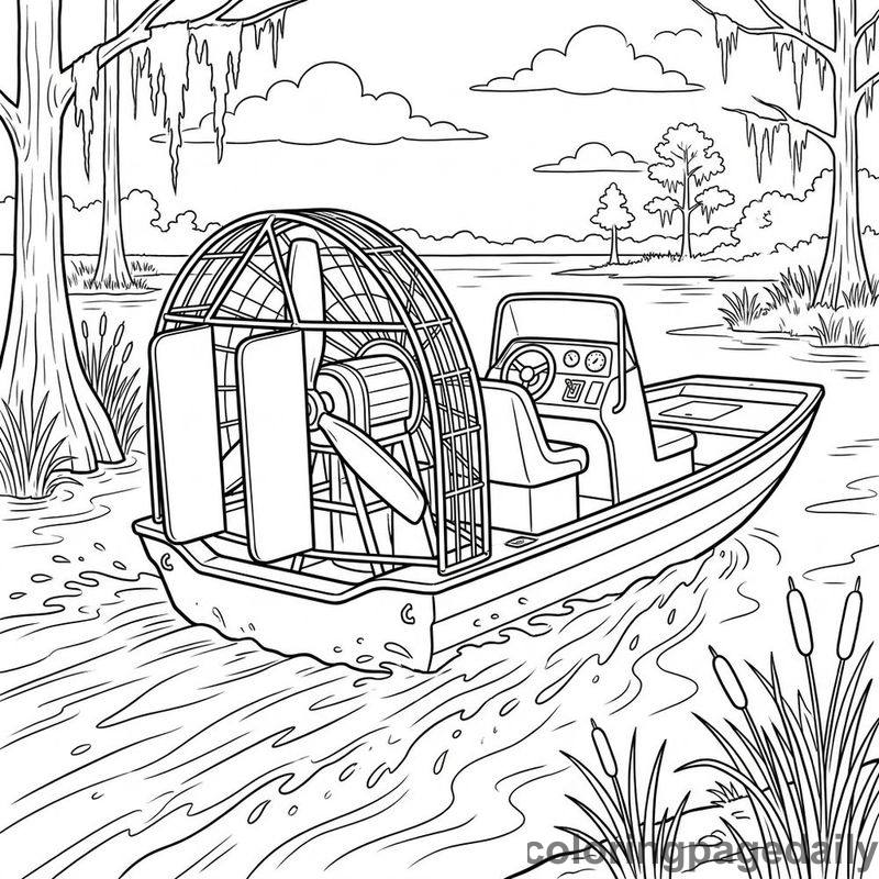 Swamp Airboat Gliding - Daily printable coloring page in Vehicle category