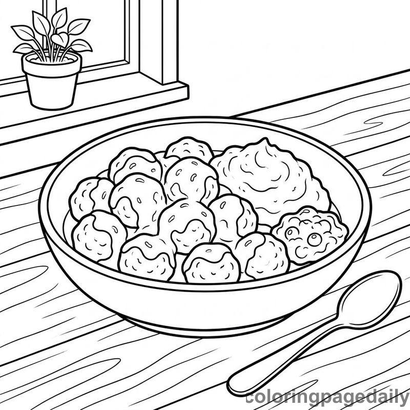 Swedish Meatballs Bowl - Daily printable coloring page in Food category