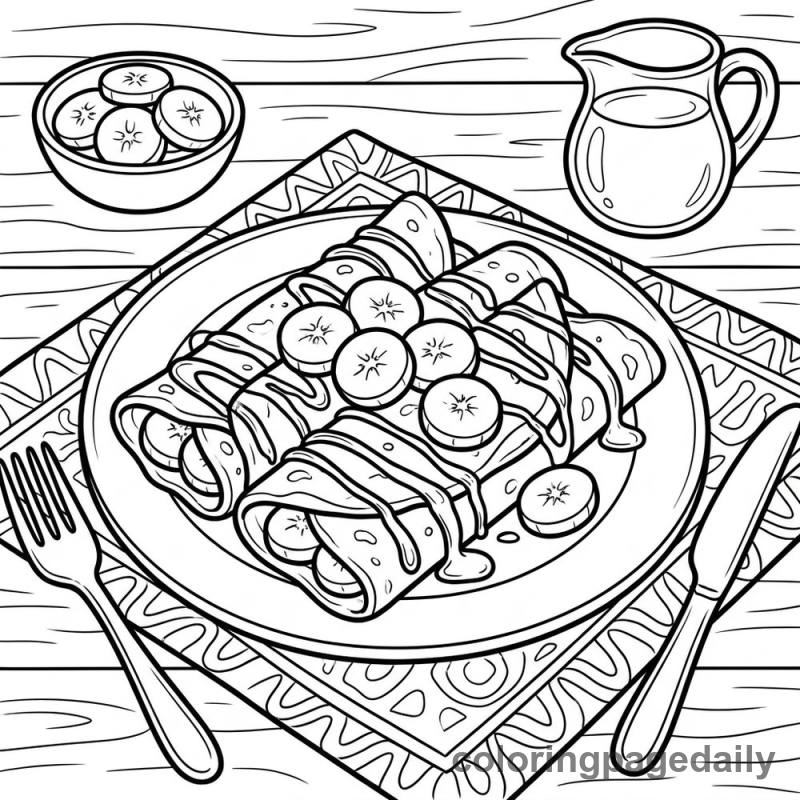 Sweet French Crepes - Daily printable coloring page in Food category