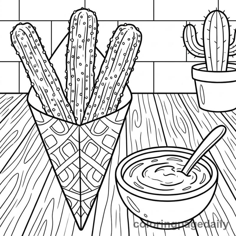 Sweet Mexican Churros - Daily printable coloring page in Food category