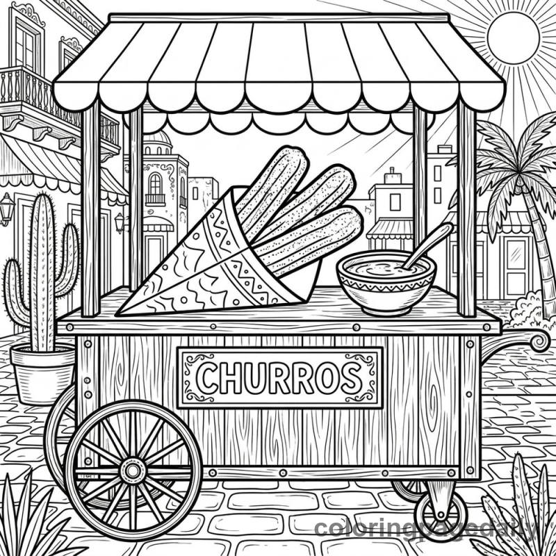 Sweet Mexican Churros - Daily printable coloring page in Food category