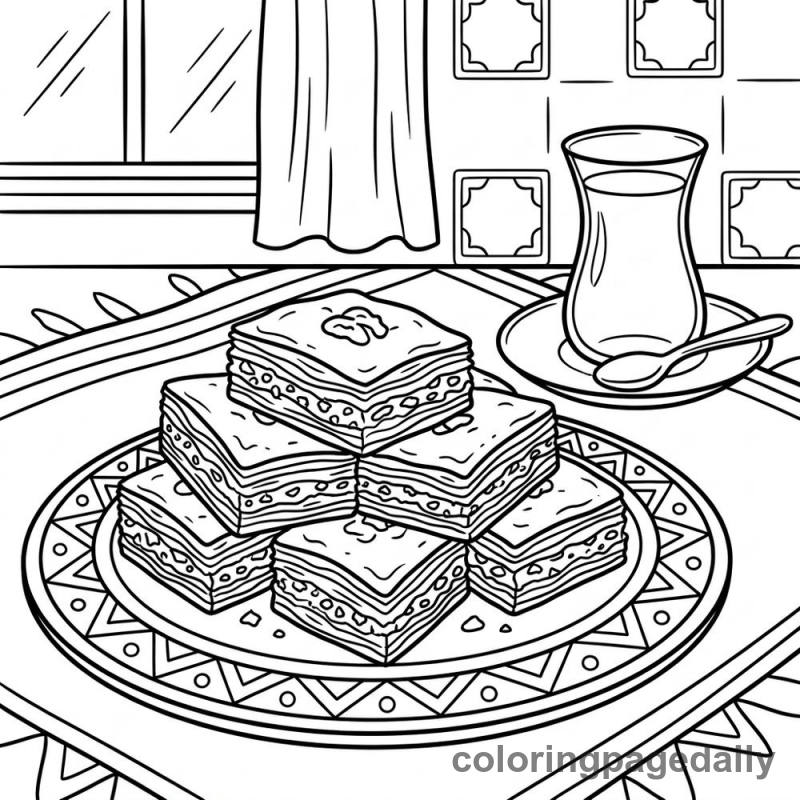 Sweet Turkish Baklava - Daily printable coloring page in Food category