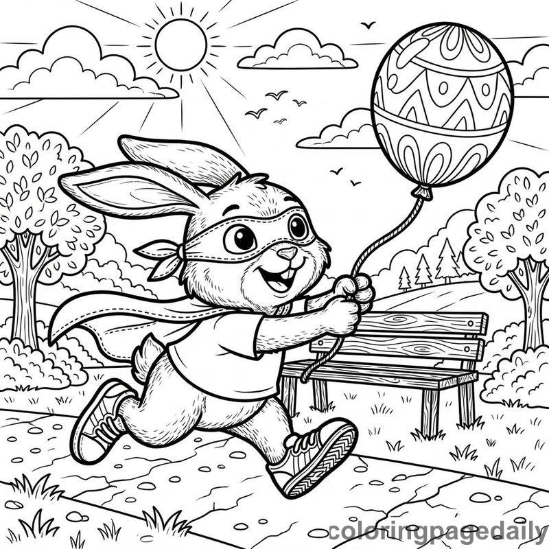 Swift Rabbit Catching Runaway Balloon - Daily printable coloring page in Superheroes and Action category