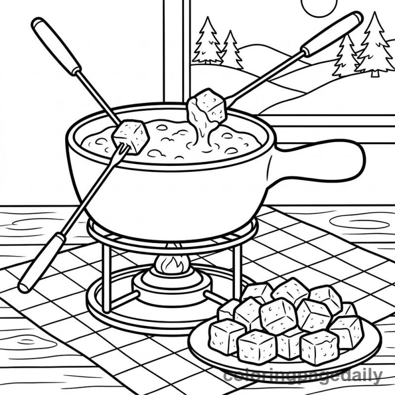 Swiss Cheese Fondue - Daily printable coloring page in Food category