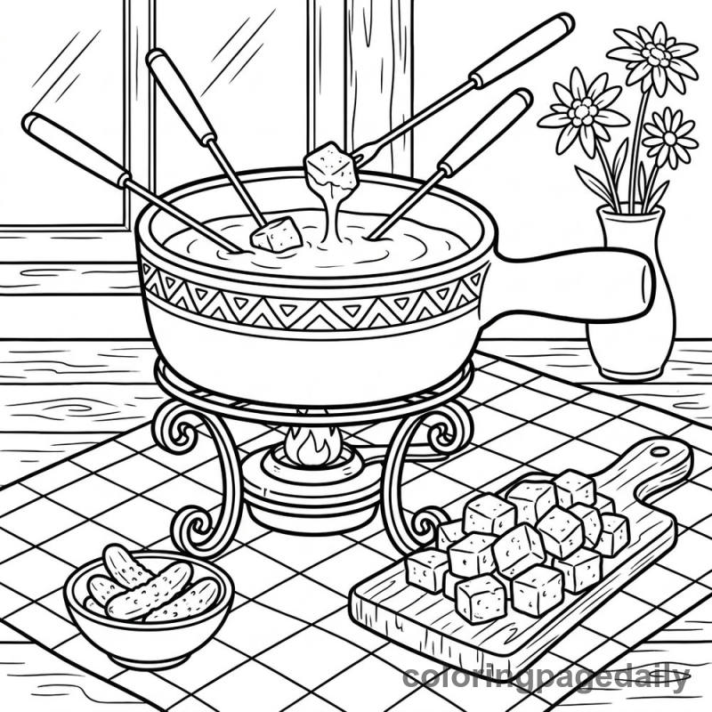 Swiss Cheese Fondue Pot - Daily printable coloring page in Food category