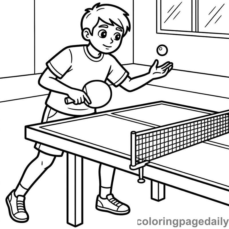 Table Tennis Player Serving - Daily printable coloring page in Sports category