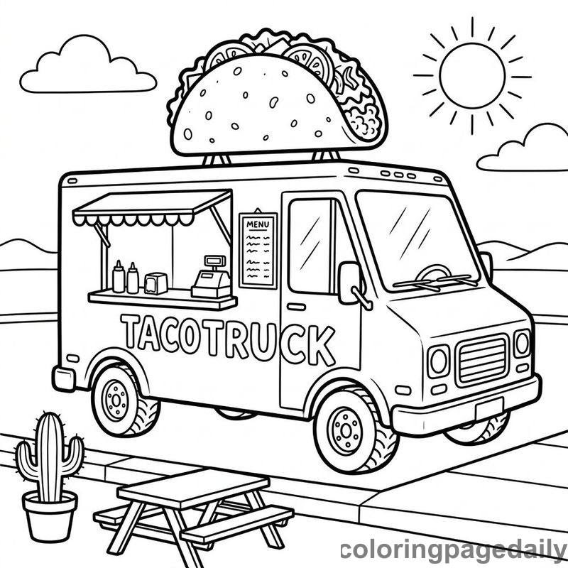 Taco Food Truck - Daily printable coloring page in Vehicle category