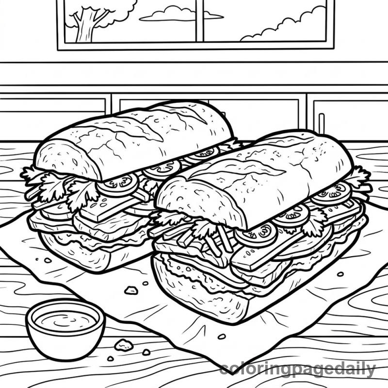 Tasty Bánh Mì Sandwich - Daily printable coloring page in Food category