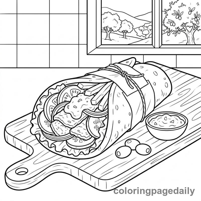 Tasty Greek Gyro - Daily printable coloring page in Food category