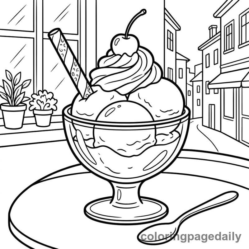 Tasty Italian Gelato Sundae - Daily printable coloring page in Food category