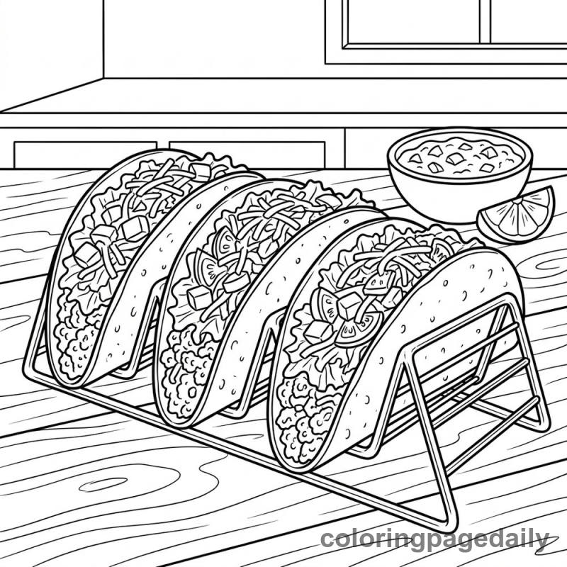 Tasty Mexican Tacos - Daily printable coloring page in Food category