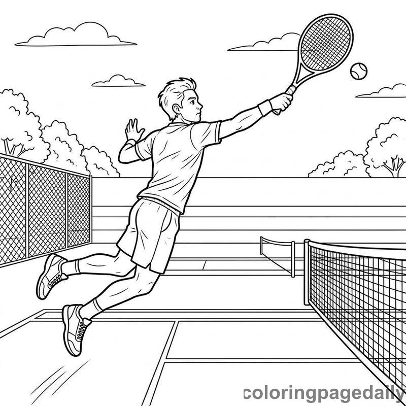 Tennis Player Overhead Smash - Daily printable coloring page in Sports category