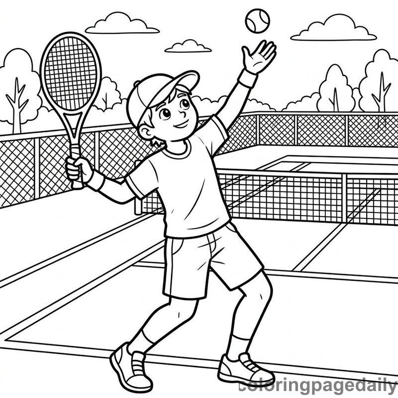 Tennis Player Serving - Daily printable coloring page in Sports category