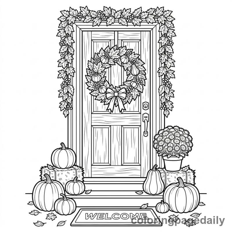 Thanksgiving Door Decorations - Daily printable coloring page in Thanksgiving category