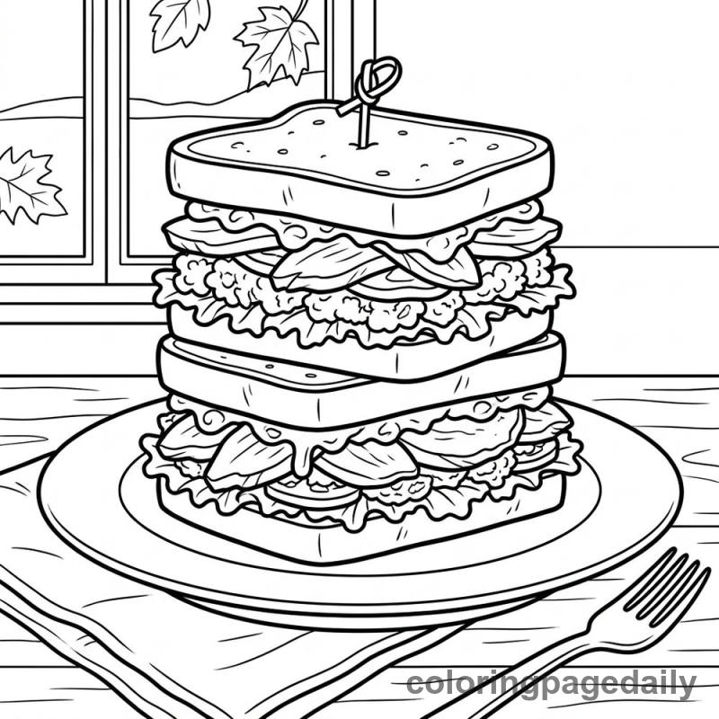 Thanksgiving Leftover Sandwich - Daily printable coloring page in Thanksgiving category