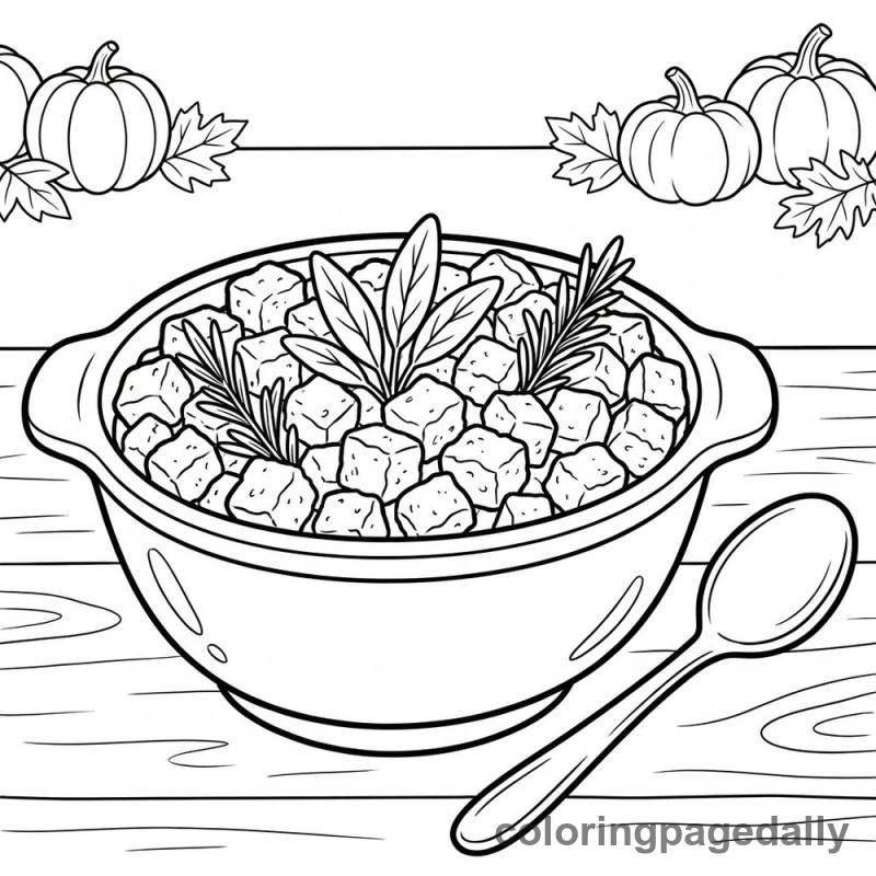 Thanksgiving Stuffing Bowl - Daily printable coloring page in Thanksgiving category