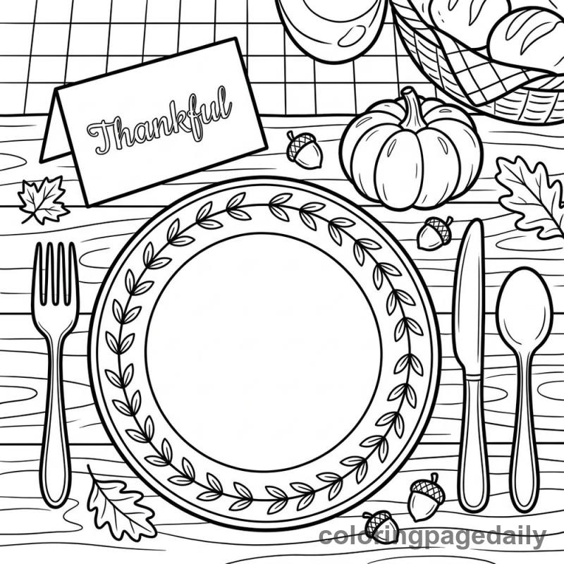 Thanksgiving Table Setting - Daily printable coloring page in Thanksgiving category