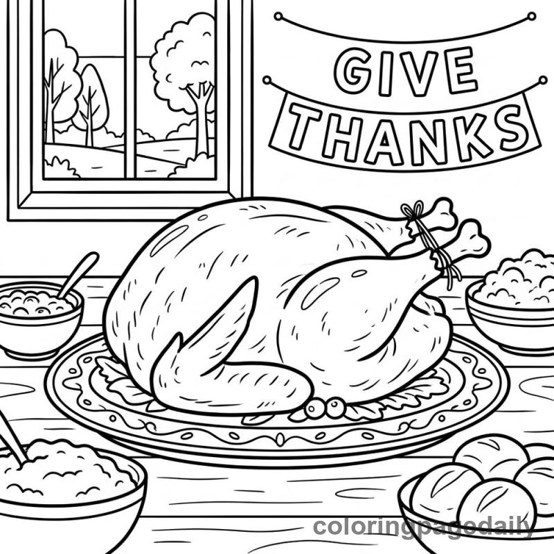 Thanksgiving Turkey Ready for Dinner - Daily printable coloring page in Thanksgiving category