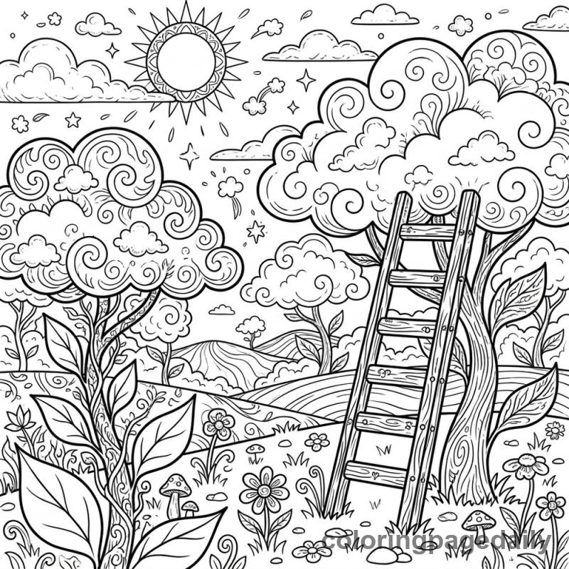The Magical Cloud Garden - Daily printable coloring page in Scenery category