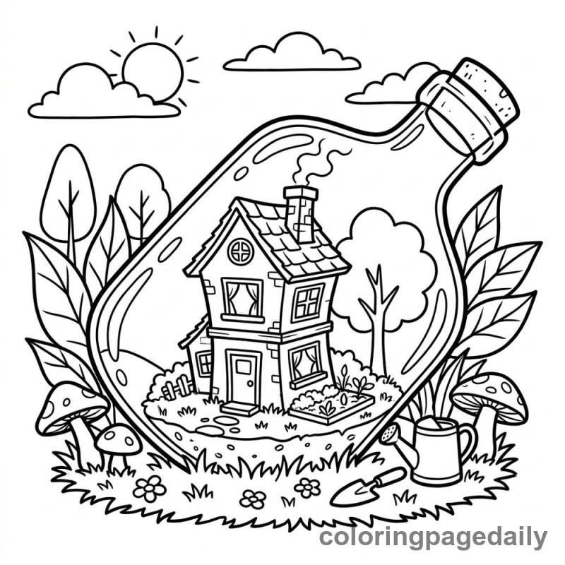 The Secret Bottle House - Daily printable coloring page in Scenery category