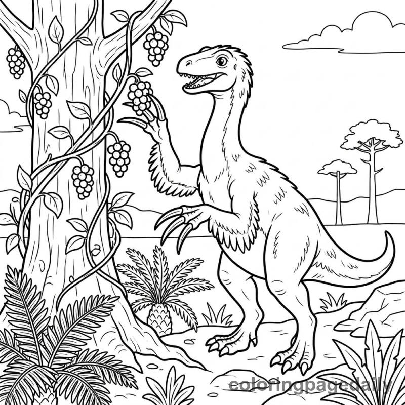 Therizinosaurus Picking Berries - Daily printable coloring page in Dinosaur category