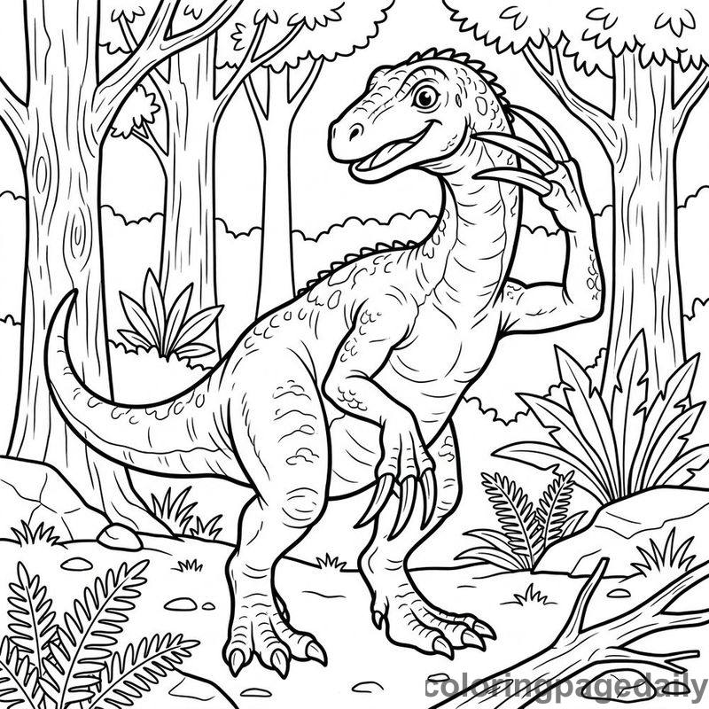 Therizinosaurus Scratching Head - Daily printable coloring page in Dinosaur category
