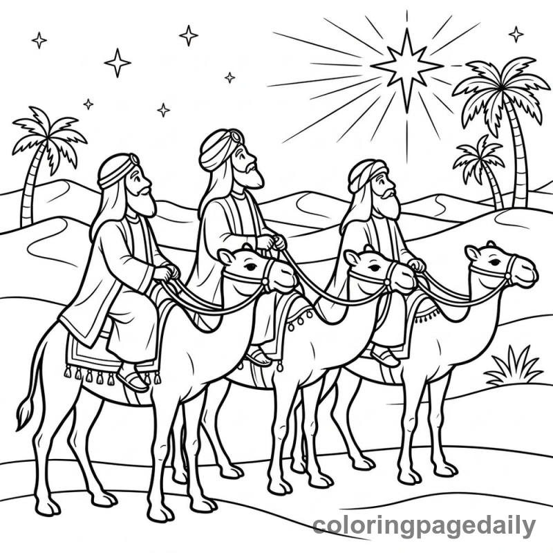 Three Wise Men Journey - Daily printable coloring page in Christmas category