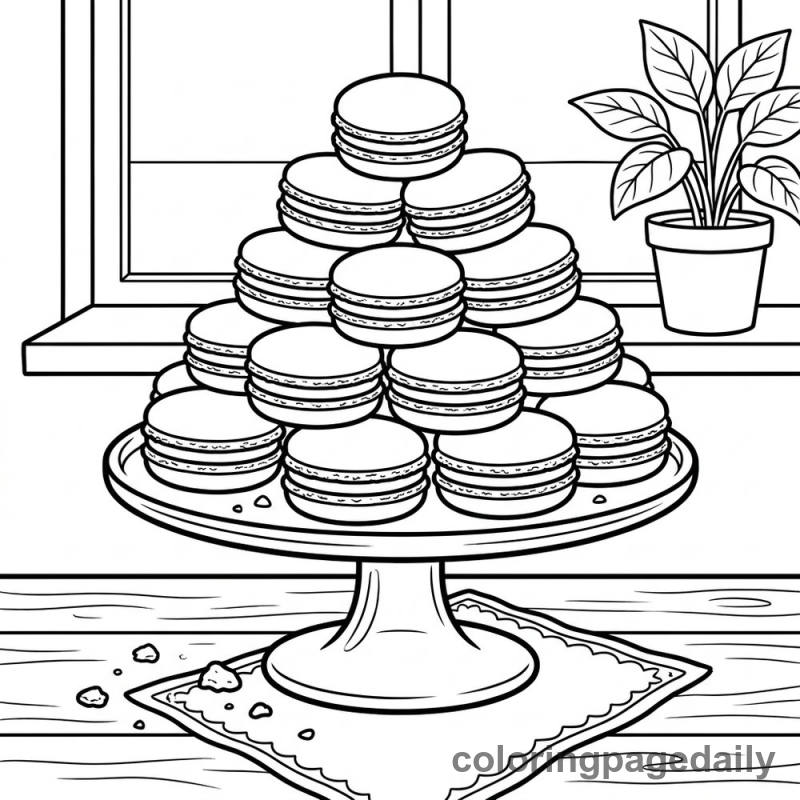 Tower of French Macarons - Daily printable coloring page in Food category