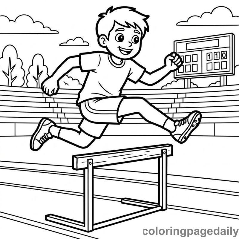 Track Athlete Hurdle Jump - Daily printable coloring page in Sports category