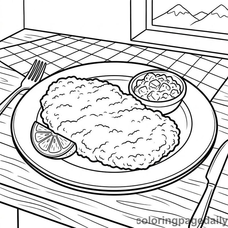 Traditional Austrian Wiener Schnitzel - Daily printable coloring page in Food category