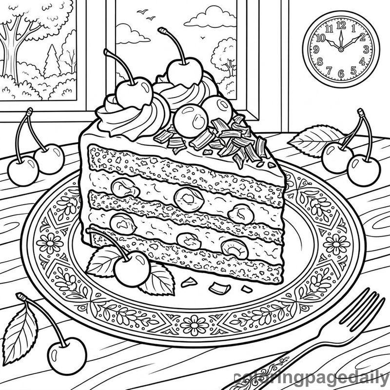 Traditional Black Forest Cake - Daily printable coloring page in Food category