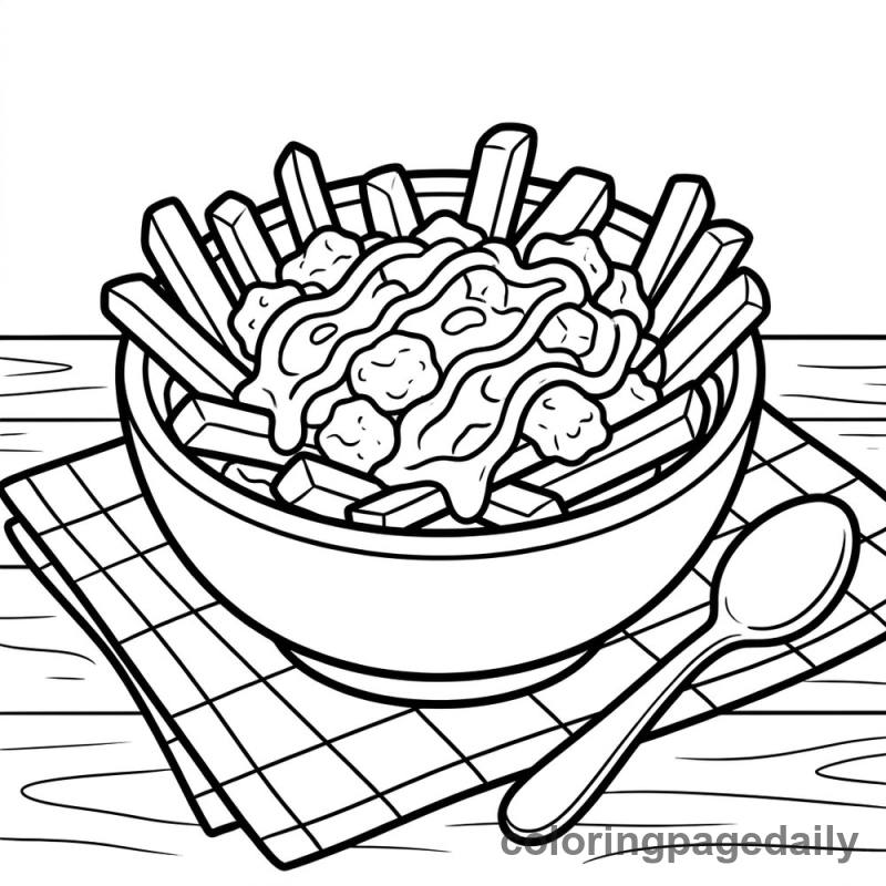 Traditional Canadian Poutine Bowl - Daily printable coloring page in Food category